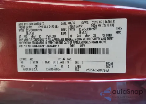 2017 Ford Escape Titanium from USA, damaged, VIN 1FMCU0JD2HUD64911